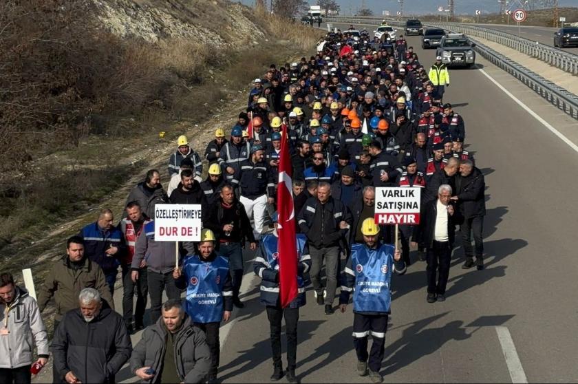 Ankara yürüyüşü 2'nci gününde: Özelleştirme zehrine karşı Çayırhan işçileri yollarda