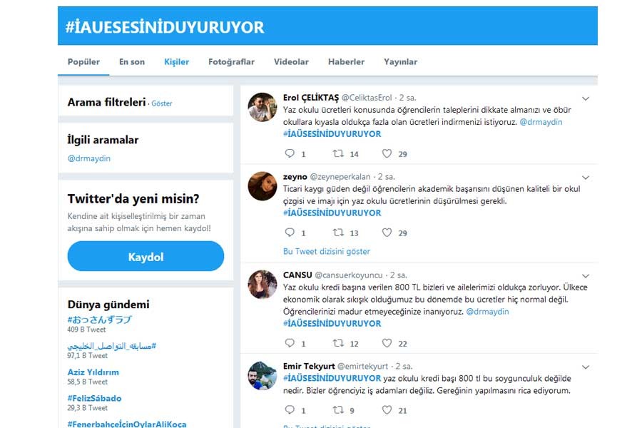 İstanbul Aydın Üniversitesinde yaz okulu ders ücretlerine tepki