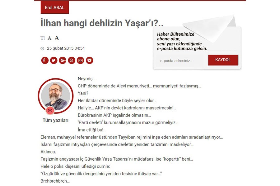 Yazarımız Erol Aral'ın 3 yıl önceki köşe yazısına erişim engeli