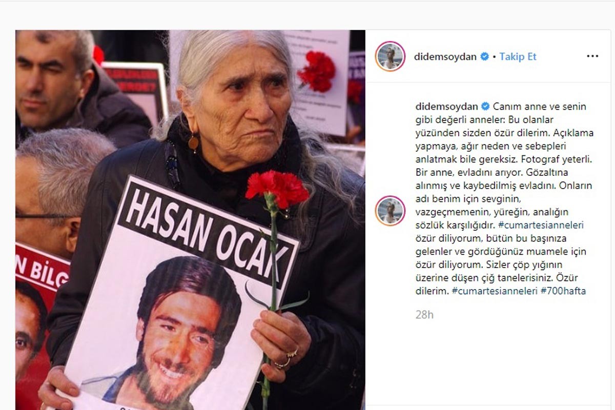 Cumartesi Anneleri’ne destek veren Didem Soydan’a soruşturma