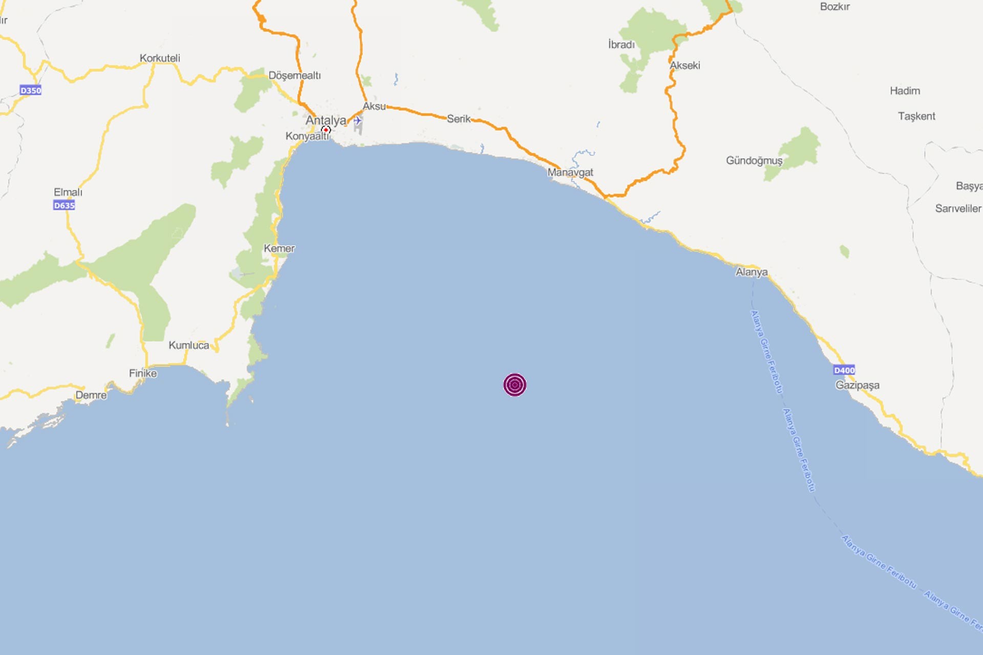 Akdeniz'de 4.3 büyüklüğünde deprem