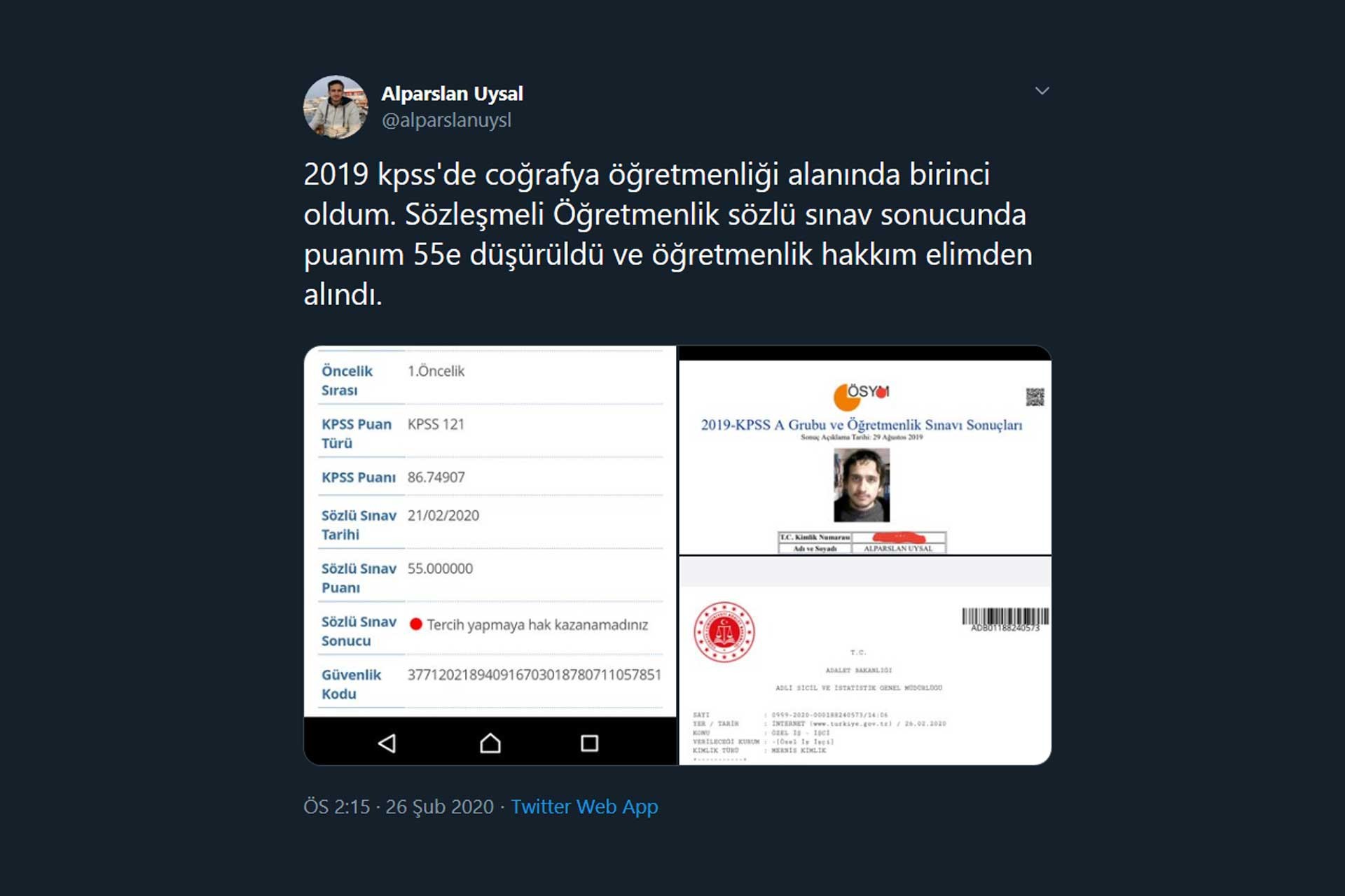 KPSS birincisi Alparslan Uysal'ı mülakatta düşük puan vererek elediler