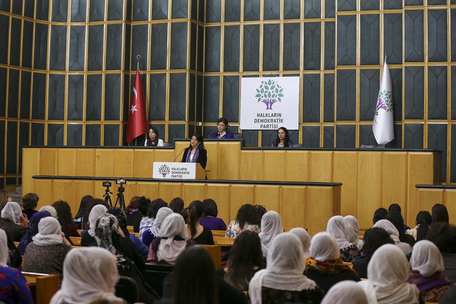 HDP Eş Genel Başkanı Pervin Buldan partisinin kadın grubu toplantısında konuşurken.