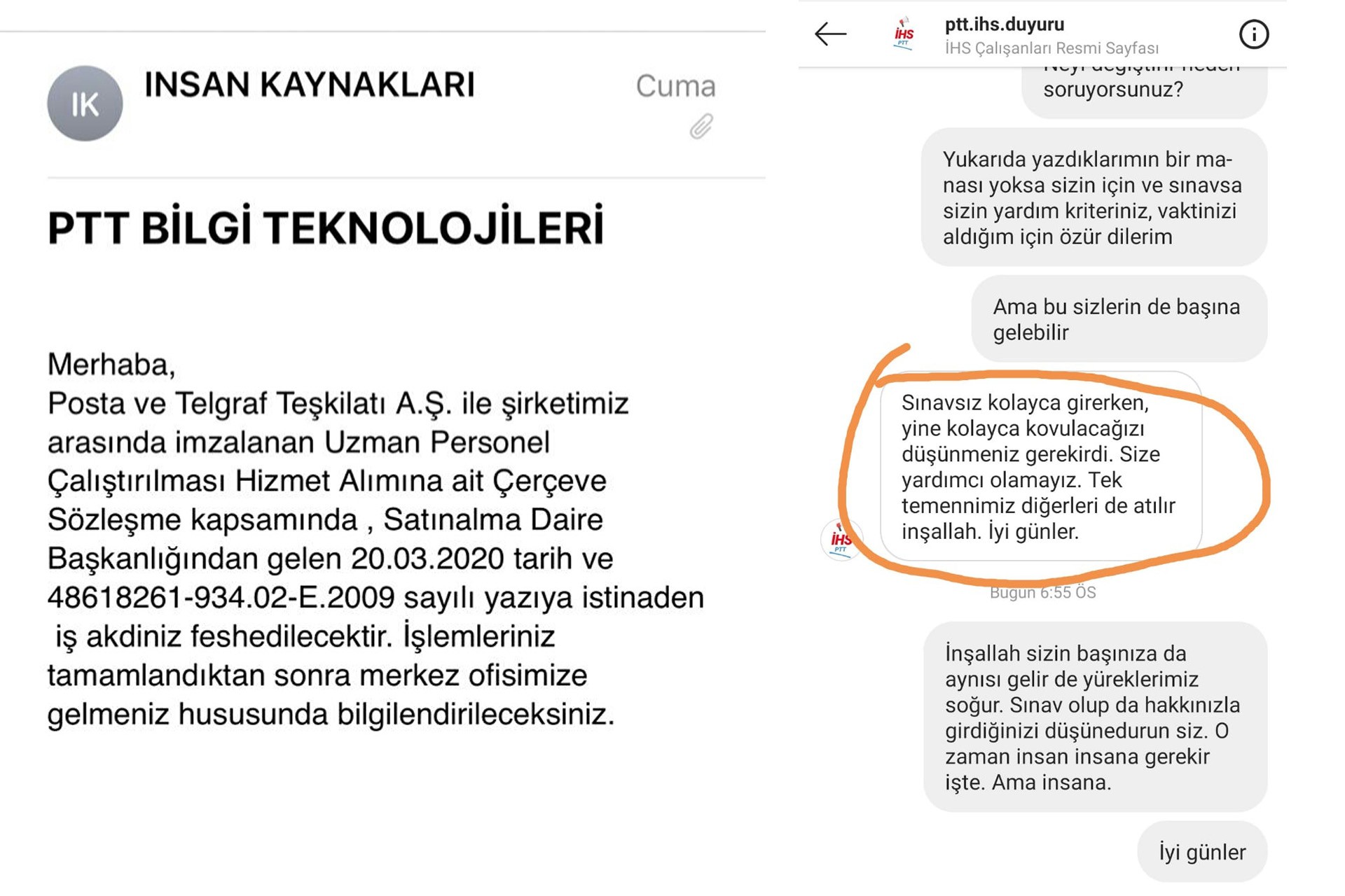 PTT, işten çıkardığı 20 işçisini gündem etmemiz üzerine işe geri aldı