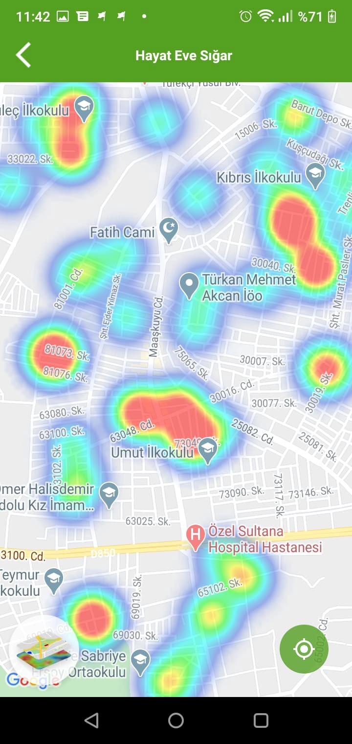 Antep'te virüs vakalarının yoğun olduğu bölgeleri gösteriyor