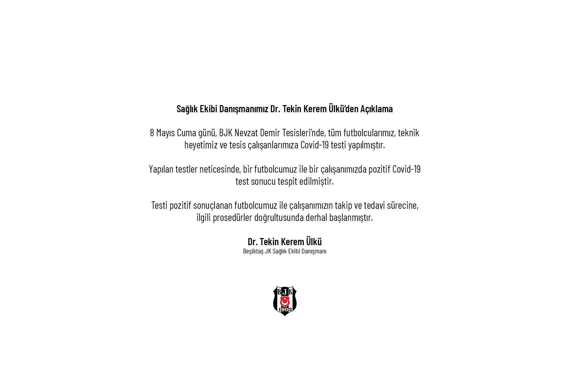 Fenerbahçe'den sonra Beşiktaş kulübünde de iki kişinin Kovid-19 testi pozitif çıktı