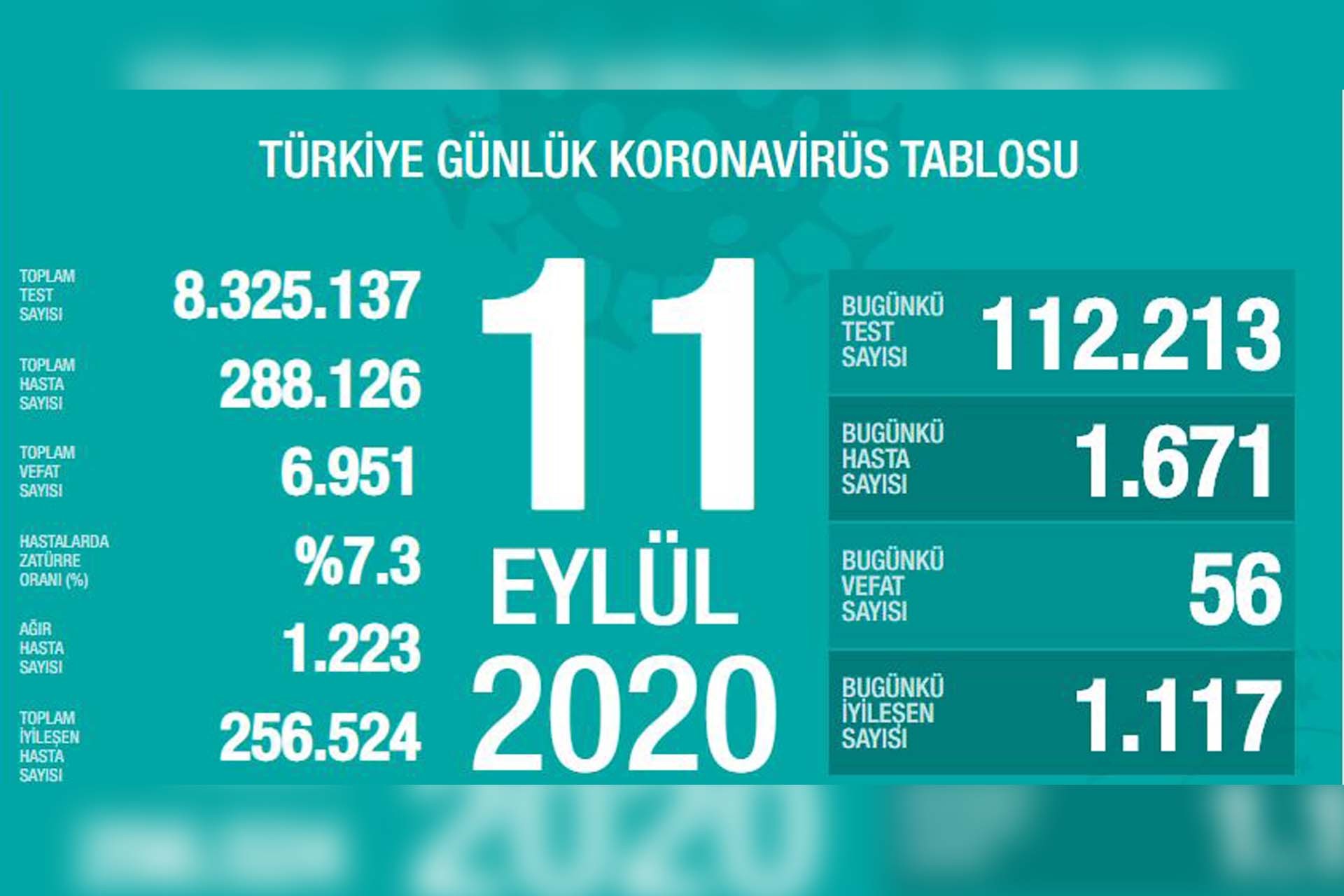 Türkiye'de son 24 saatte 1671 kişiye Kovid-19 tanısı konuldu