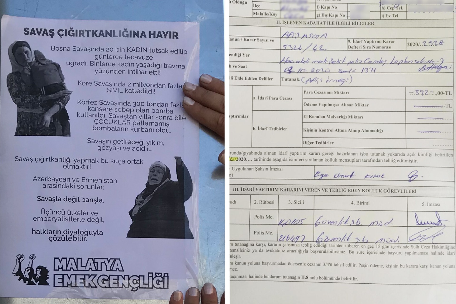 Labour Youth members have been fined 780 Turkish Lira for posting anti-war notices