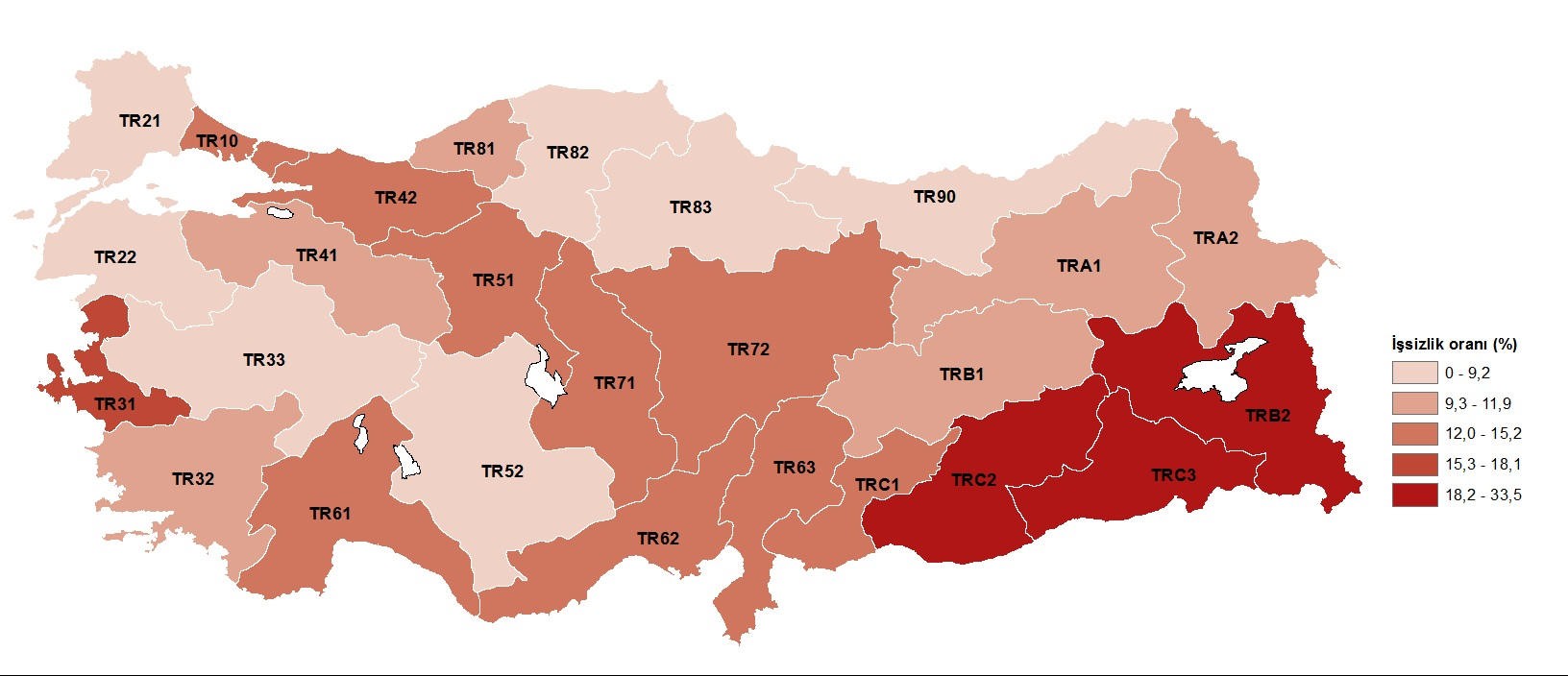 İşsizlik oranı (%), İBBS 2. Düzey, 2020