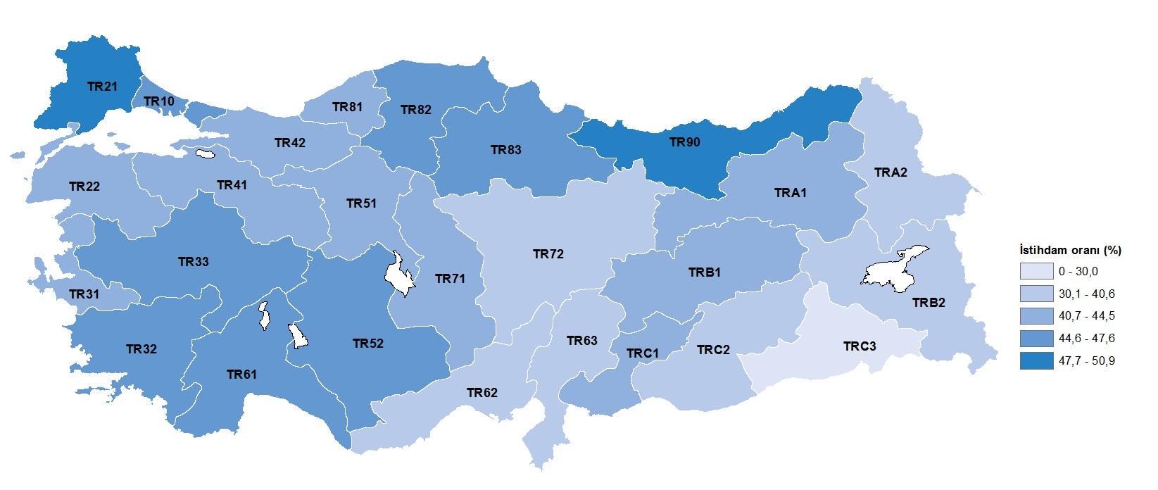 İstihdam oranı (%), İBBS 2. Düzey, 2020