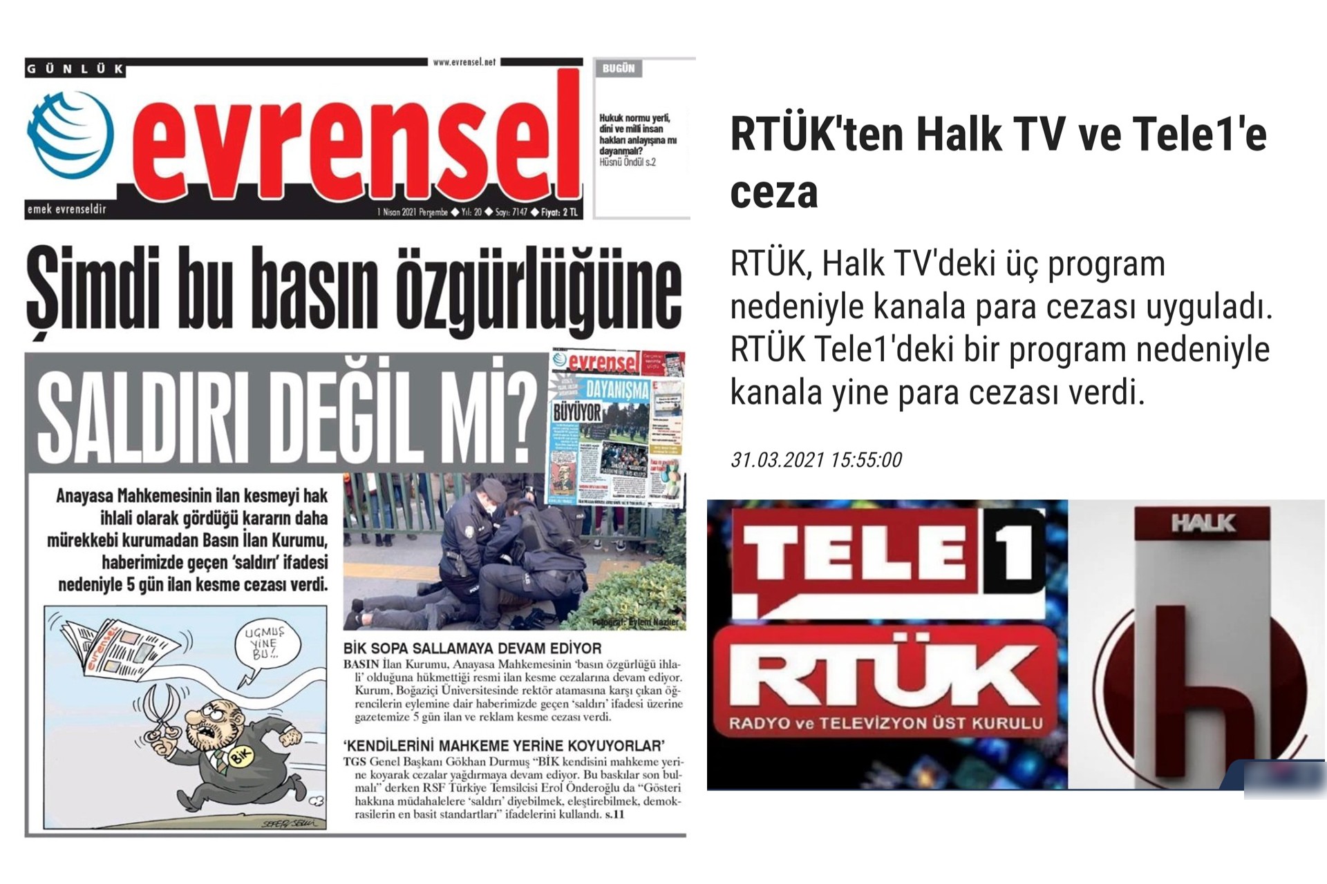 Utku Çakırözer, Evrensel, Halk TV ve TELE 1'e verilen cezalara tepki gösterdi