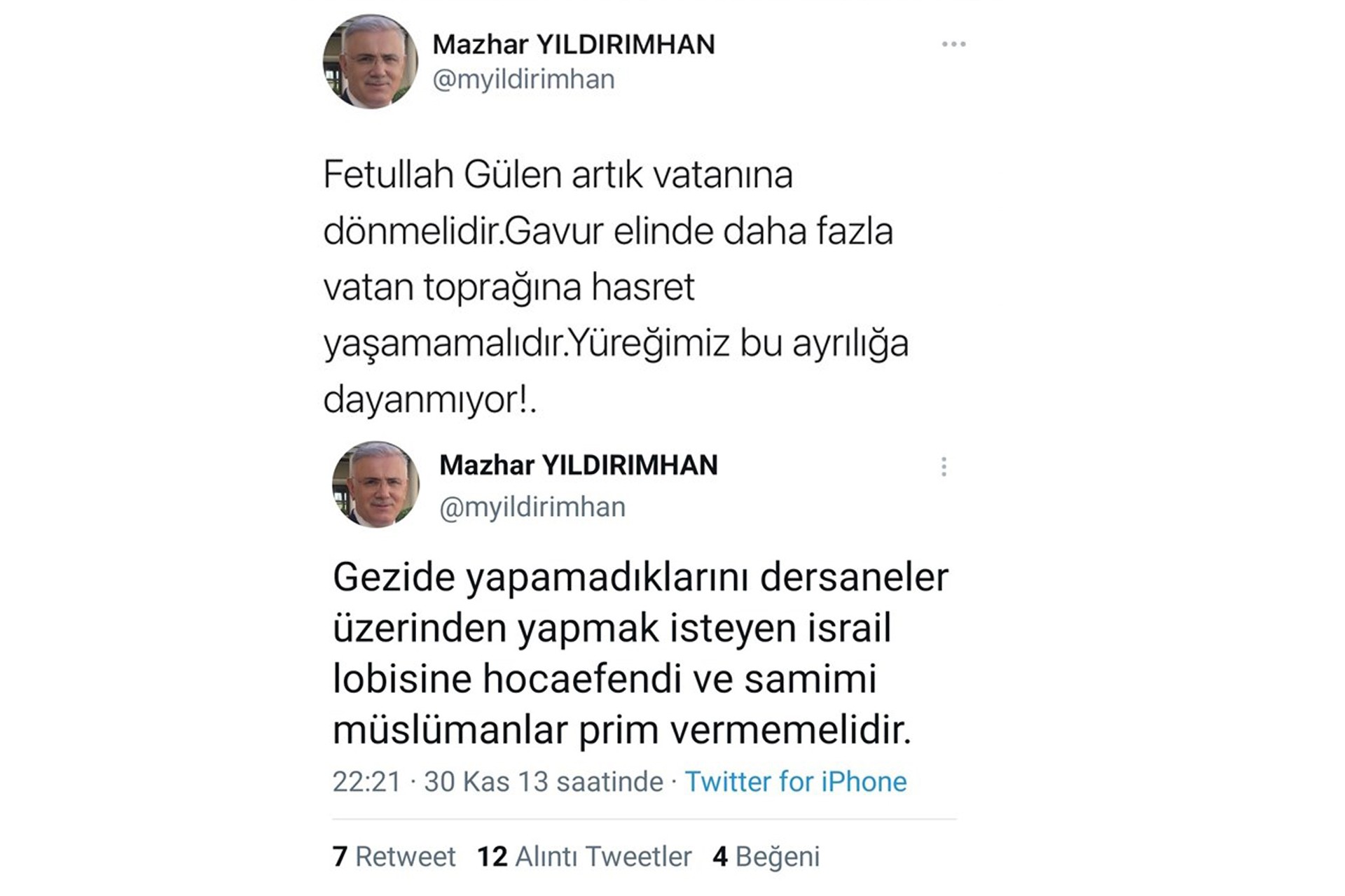 Mazhar Yıldırımhan'ın Twitleri