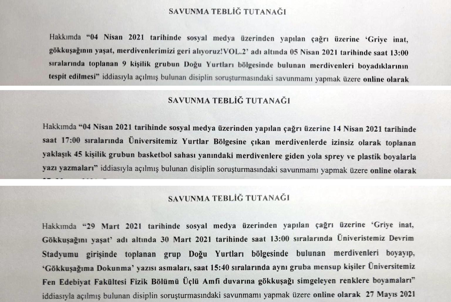 Bazı öğrencilere yönelik suçlamaların yer aldığı tutanaklar