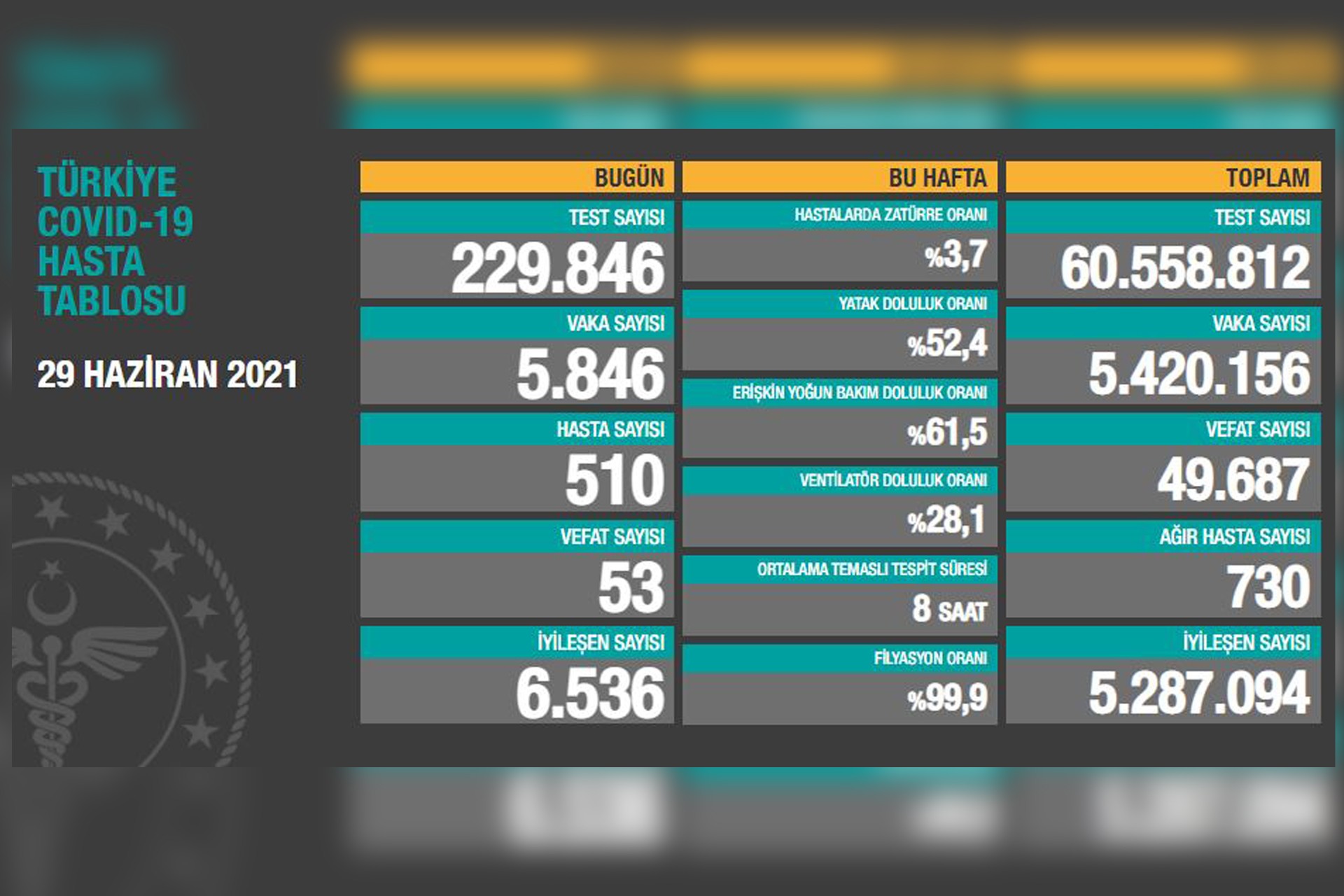 Türkiye'de koronavirüs | 5 bin 846 yeni vaka, 53 can kaybı (29 Haziran 2021)