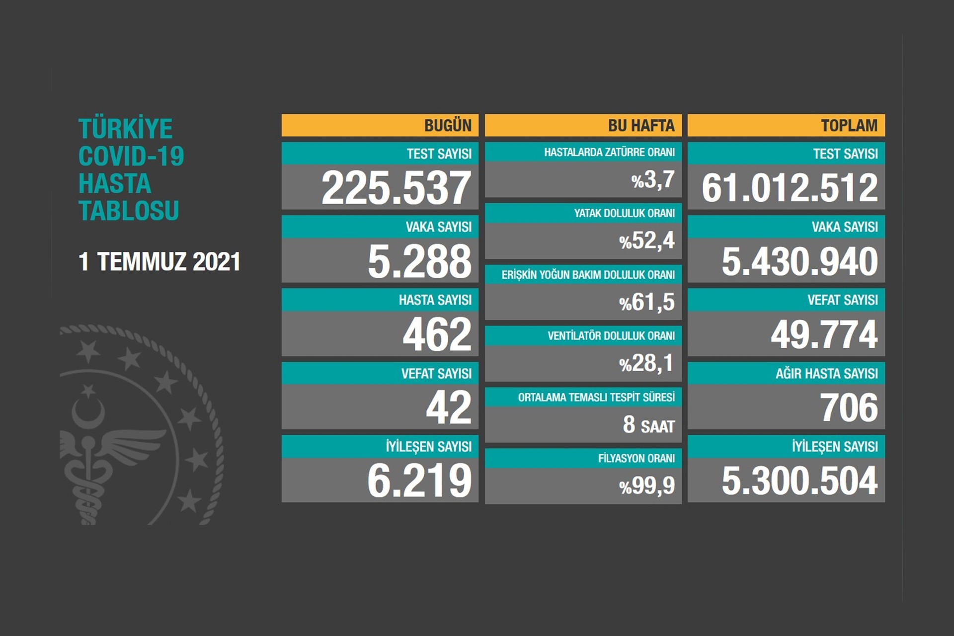 Türkiye'de son 24 saatte 42 kişi daha Kovid-19 nedeniyle hayatını kaybetti