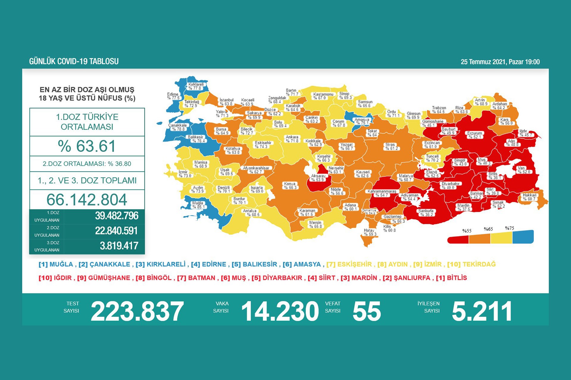 Türkiye'de yeni vaka sayısı 14 bini geçti (25 Temmuz 2021)