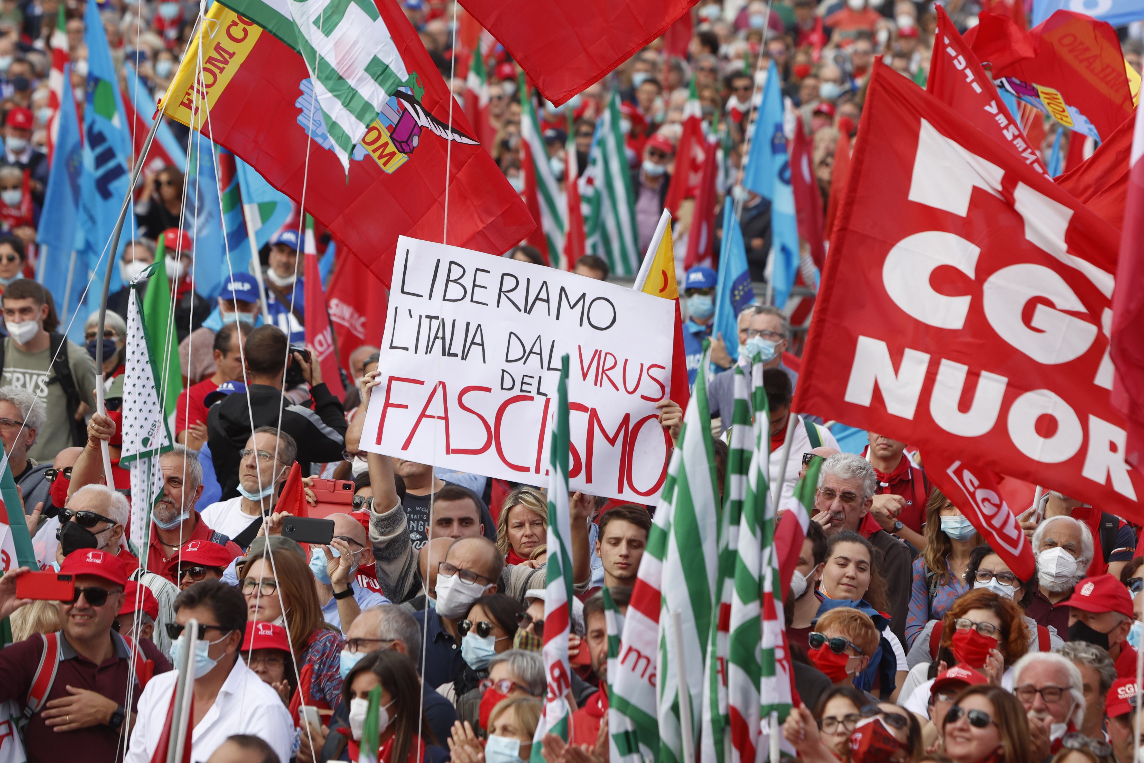 Anti-fascist rally from trade unions in Italy