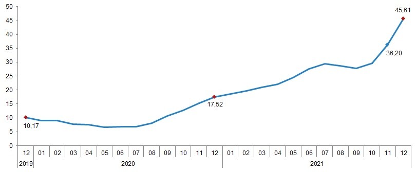 Tarım-GFE yıllık değişim oranı Aralık 2021