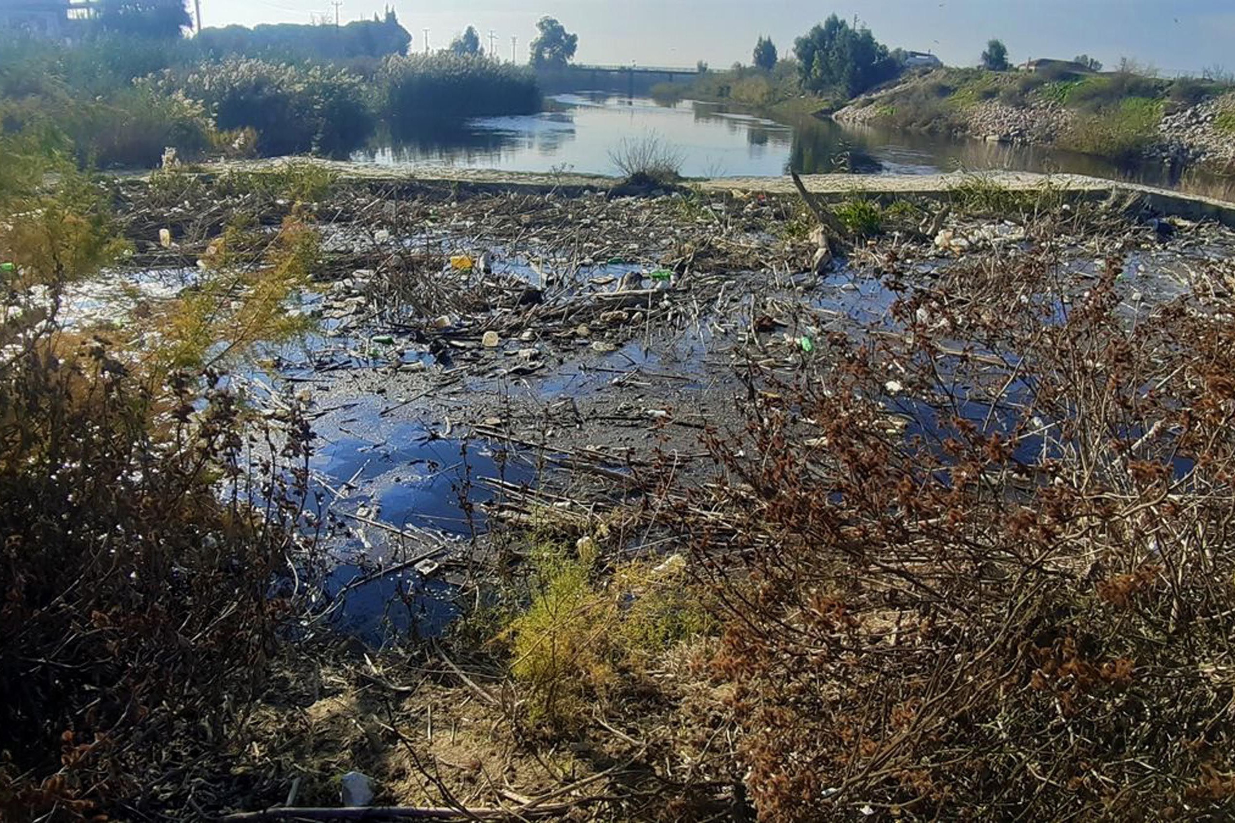 Büyük Menderes Nehri çöplüğe döndü; suyun rengi siyaha büründü