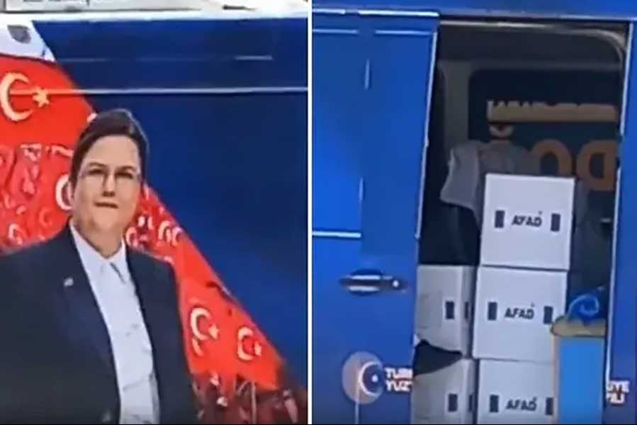 AFAD kolileri, Bakan Derya Yanık’ın seçim otobüsünde!