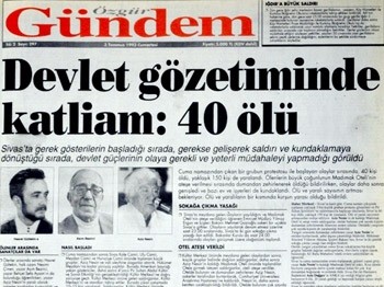 Özgür Gündem Gazetesi'nin 3 Temmuz 1993 tarihli manşeti