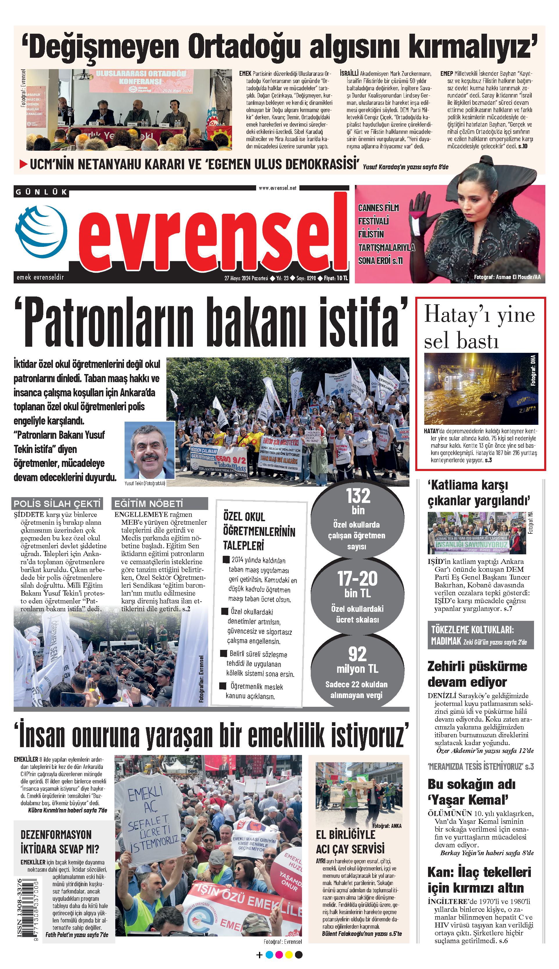 Evrensel gazetesi birinci sayfa - 27 Mayıs 2024