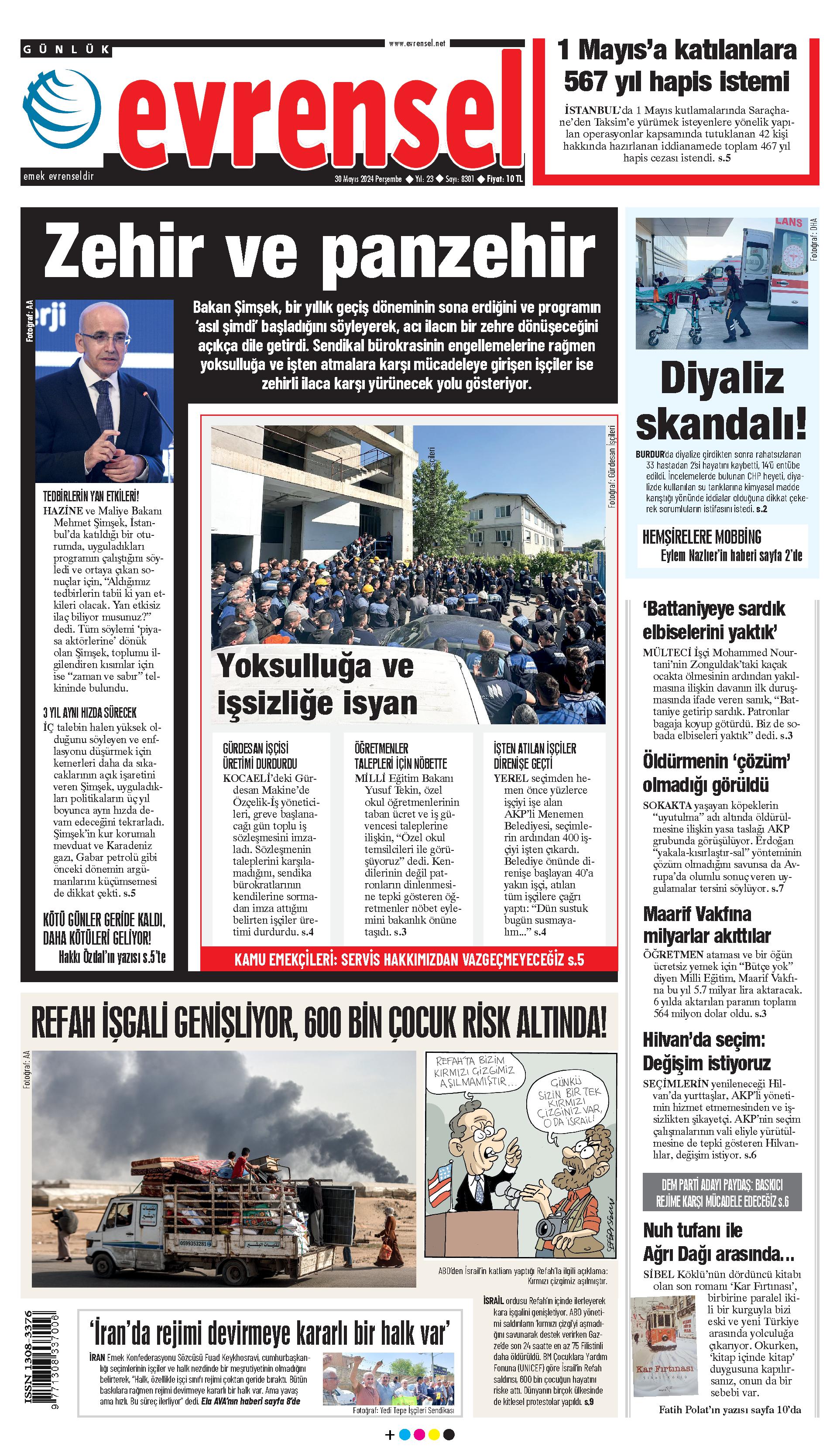 Evrensel gazetesi birinci sayfa - 30 Mayıs 2024